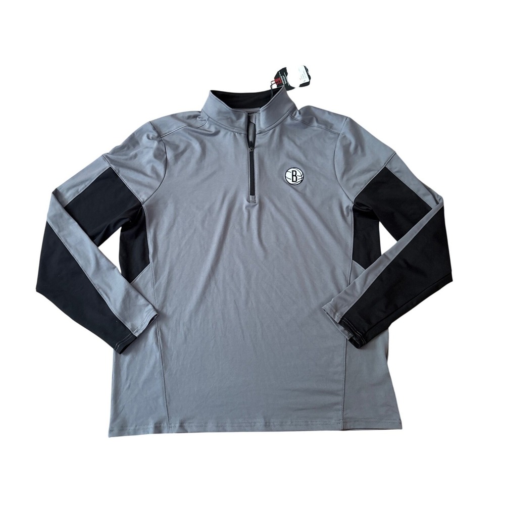 Antigua Brooklyn Nets Pullover Mens Grey Black Quarter Zip NWT SIZE Large